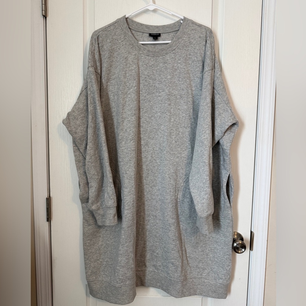 Torrid Plus Size 2 Gray Oversized Nightgown Long Sweatshirt Pajamas w Pockets